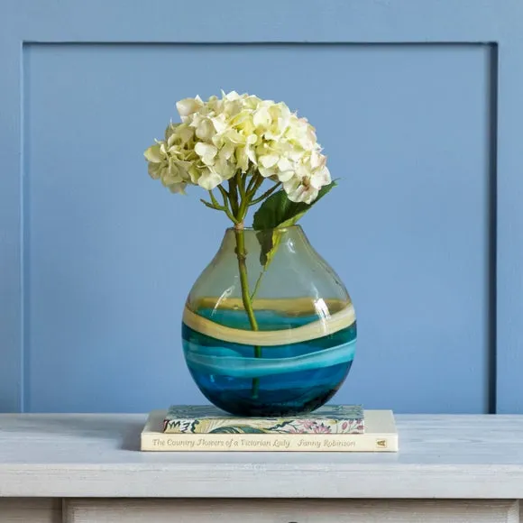 Oval Glass Vase with Abstract Pattern - Aqua