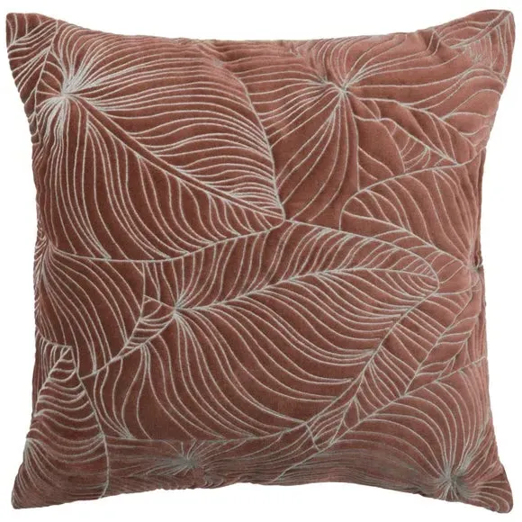 Square Cushion with Embroidery - Persimmon, Velvet