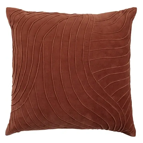 Square Cushion with Embroidery - Persimmon, Velvet