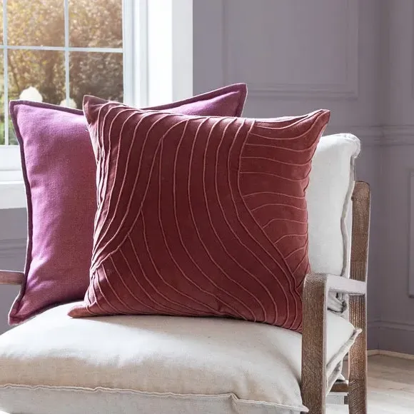 Square Cushion with Embroidery - Persimmon, Velvet