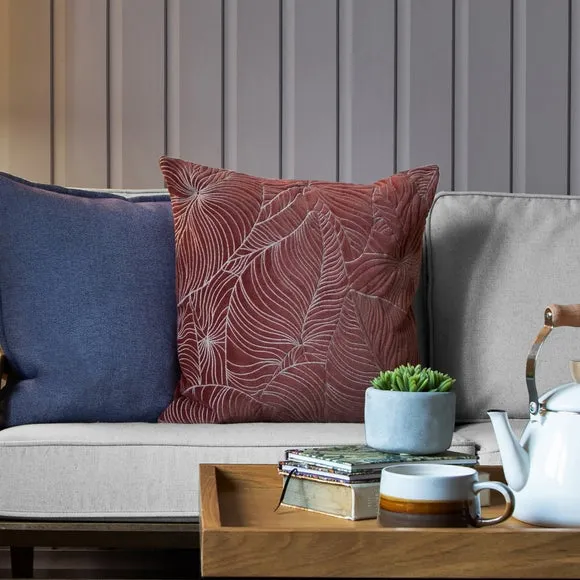 Square Cushion with Embroidery - Persimmon, Velvet image