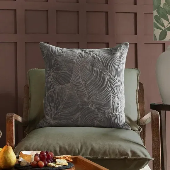 Square Cushion with Embroidery - Steel, Velvet