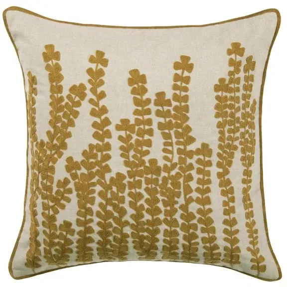 Square Cushion with Floral Print - Mustard, Cotton
