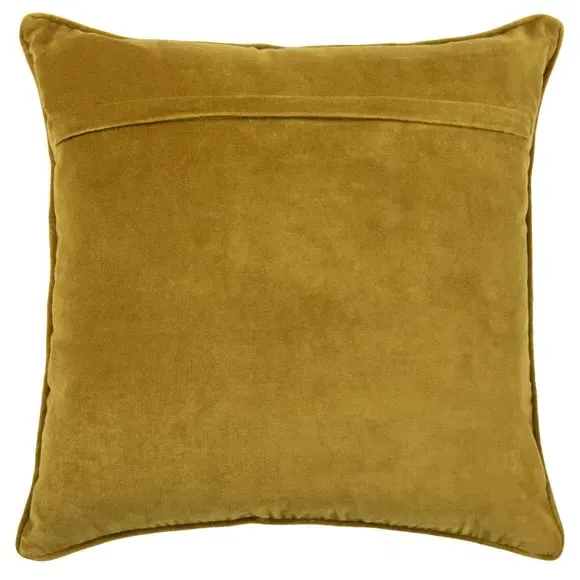 Square Cushion with Floral Print - Mustard, Cotton
