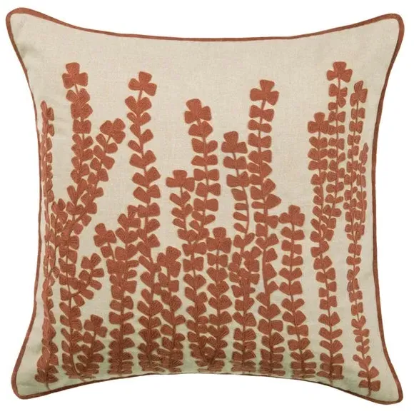 Square Cushion with Floral Print - Persimmon, Cotton