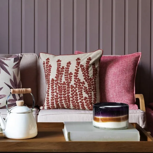 Square Cushion with Floral Print - Persimmon, Cotton