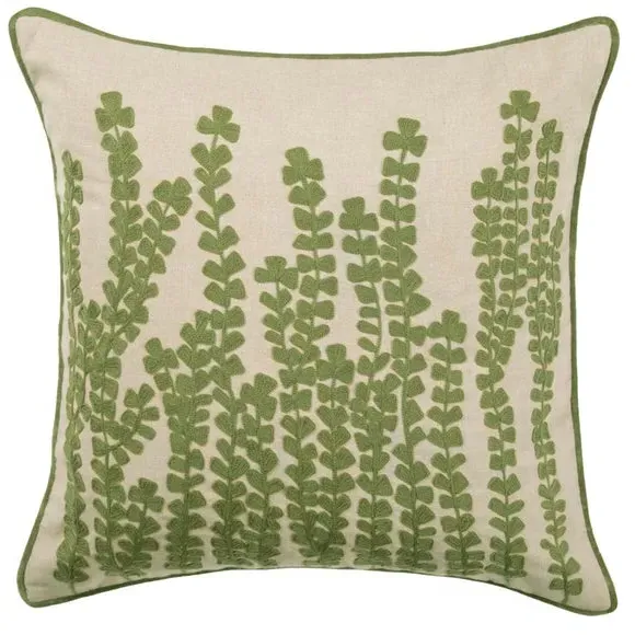 Square Cushion with Floral Print - Sage, Cotton