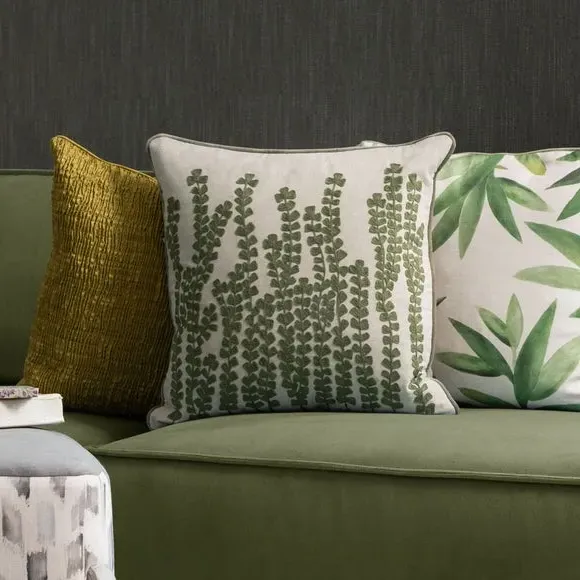 Square Cushion with Floral Print - Sage, Cotton