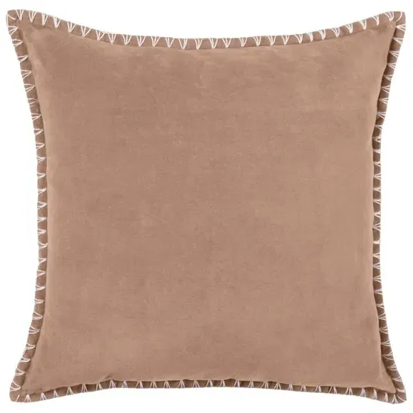 Square Cushion with Stitch Trim - Coral, Velvet