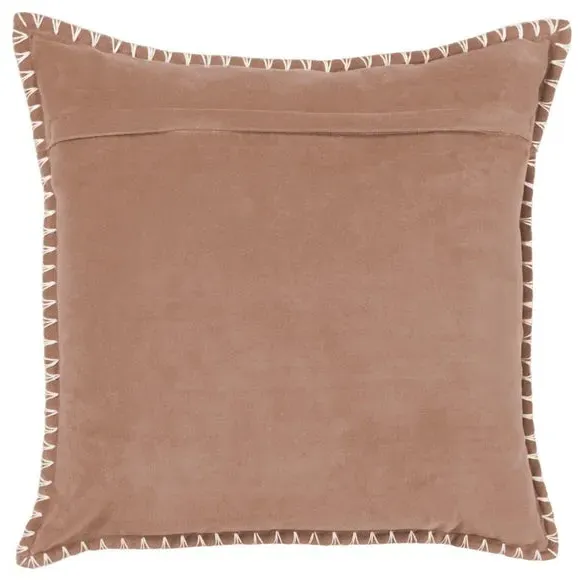 Square Cushion with Stitch Trim - Coral, Velvet