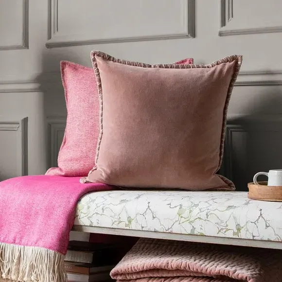 Square Cushion with Stitch Trim - Coral, Velvet image
