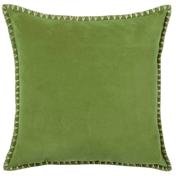 Square Cushion with Stitch Trim - Green, Velvet