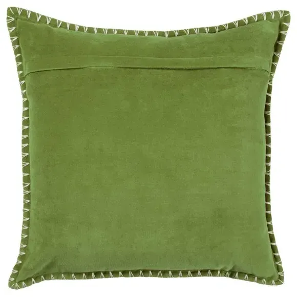 Square Cushion with Stitch Trim - Green, Velvet