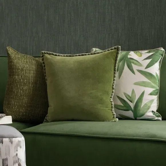 Square Cushion with Stitch Trim - Green, Velvet