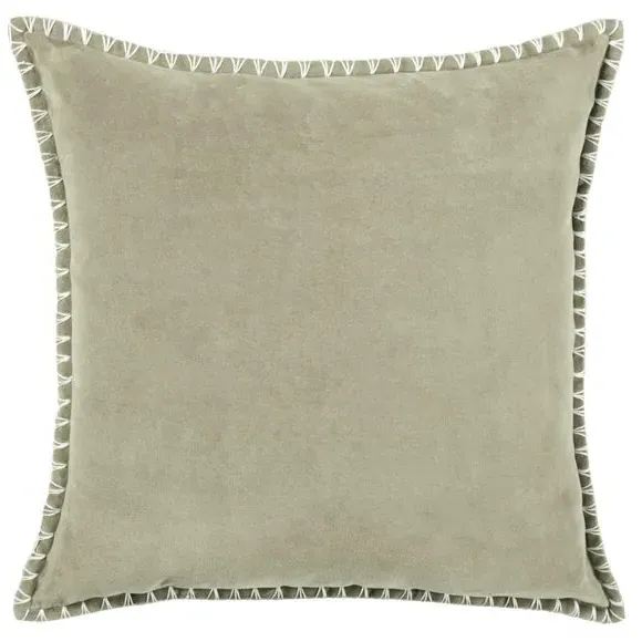 Square Cushion with Stitch Trim - Grey, Velvet