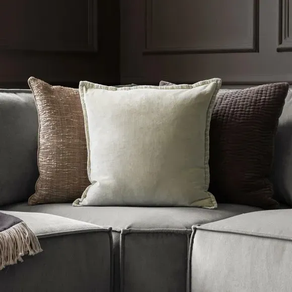 Square Cushion with Stitch Trim - Grey, Velvet