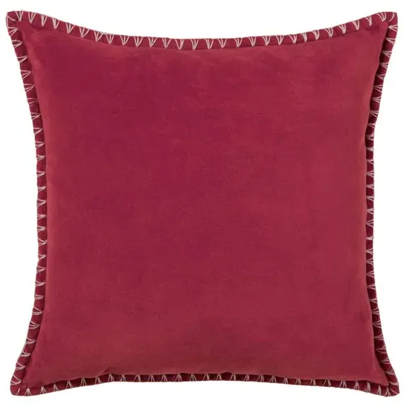 Square Cushion with Stitch Trim - Red, Velvet