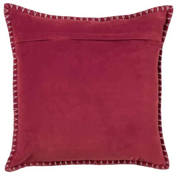 Square Cushion with Stitch Trim - Red, Velvet