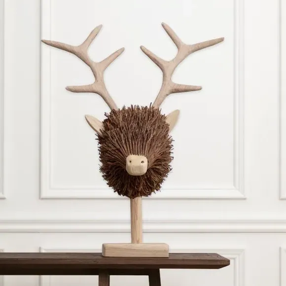 Stag Head Ornament Freestanding - Brown, Wood