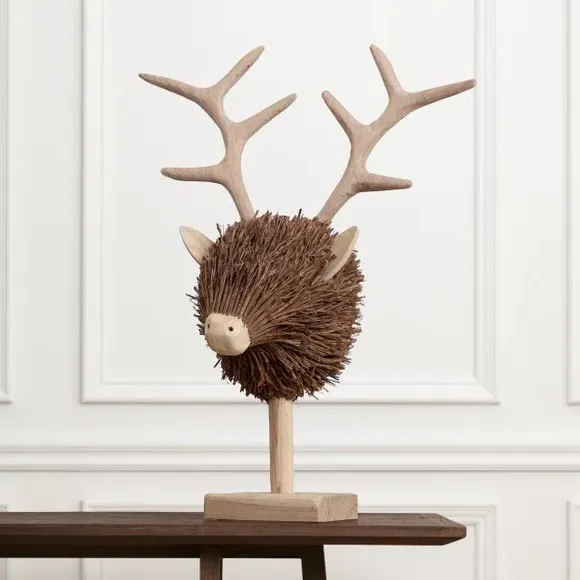 Stag Head Ornament Freestanding - Brown, Wood