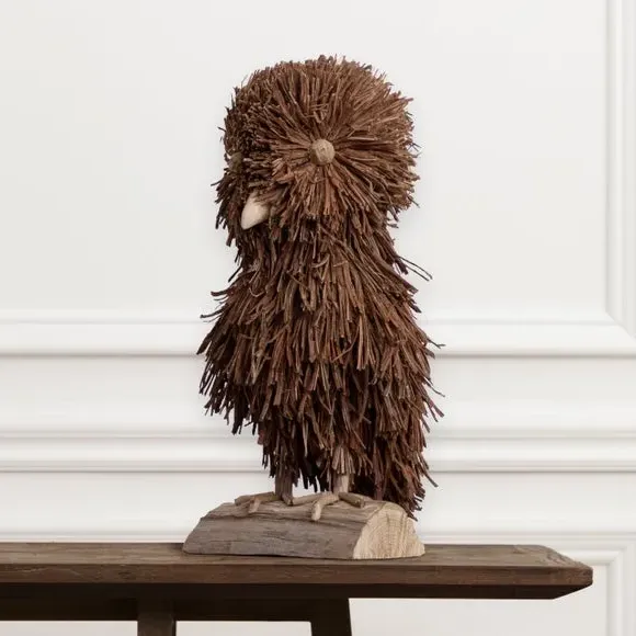 Standing Owl Ornament - Brown, Rattan Wood