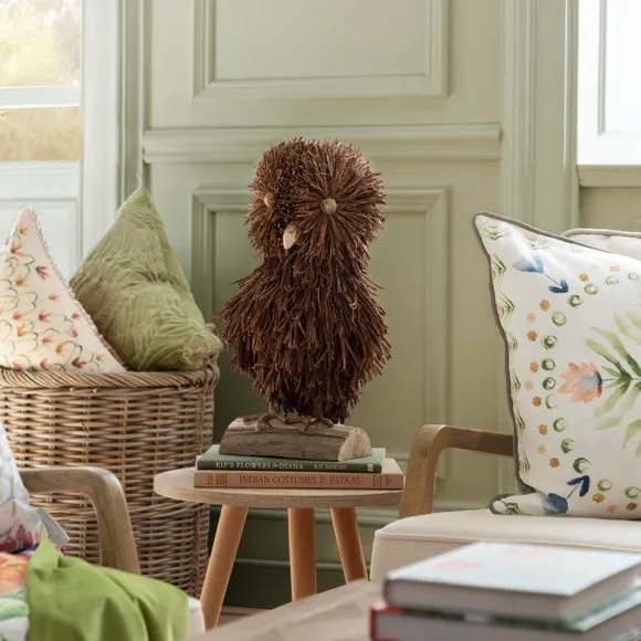 Standing Owl Ornament - Brown, Rattan Wood
