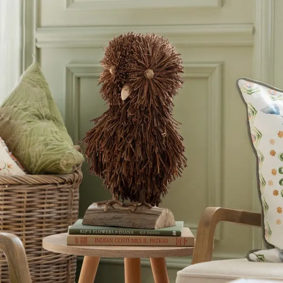 Standing Owl Ornament - Brown, Rattan Wood image