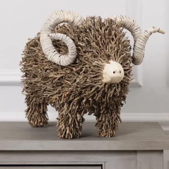 Standing Ram Ornament - Brown, Wood