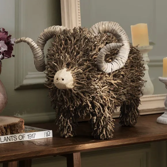 Standing Ram Ornament - Brown, Wood image