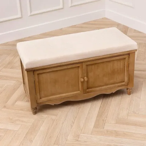 Storage Bench with Woven Top - Oak, Fabric