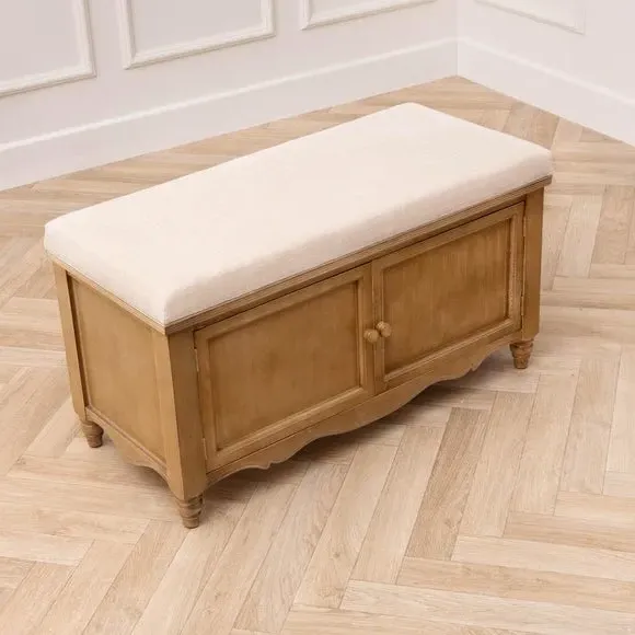 Storage Bench with Woven Top - Oak, Fabric