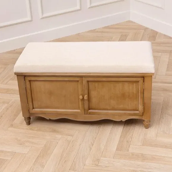 Storage Bench with Woven Top - Oak, Fabric image