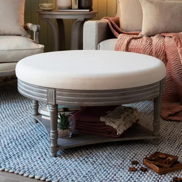 Storage Ottoman with Removable Top - Stone, Fabric image