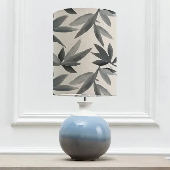 Table Lamp with Floral Shade - Blue, Ceramic