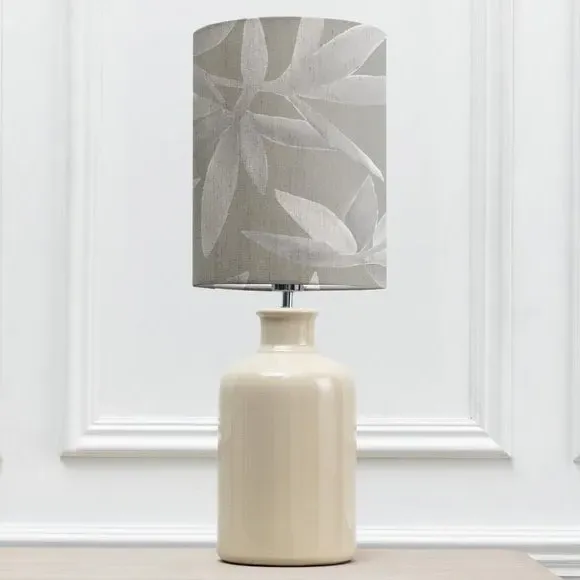 Table Lamp with Floral Shade - Grey, Ceramic