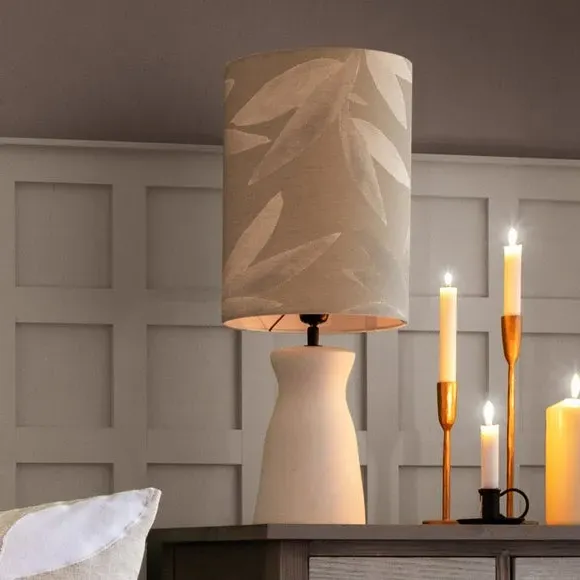 Table Lamp with Floral Shade - Grey, Ceramic