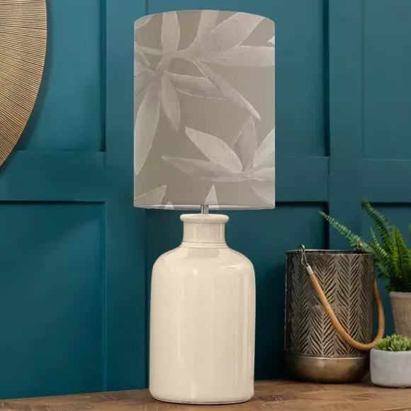 Table Lamp with Floral Shade - Grey, Ceramic