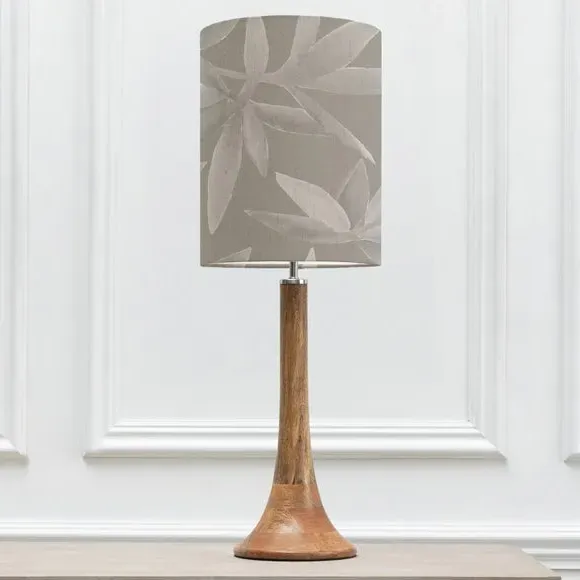 Table Lamp with Floral Shade - Grey, Mango Wood