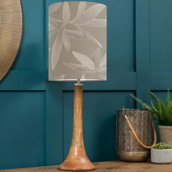 Table Lamp with Floral Shade - Grey, Mango Wood image