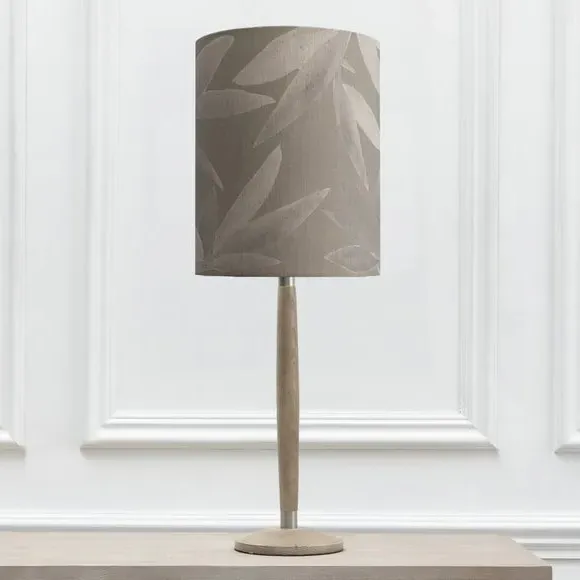 Table Lamp with Floral Shade - Grey, Wood