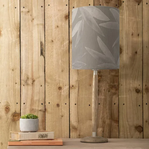 Table Lamp with Floral Shade - Grey, Wood