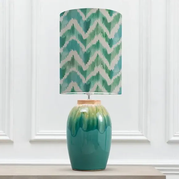 Table Lamp with Patterned Shade - Blue, Ceramic