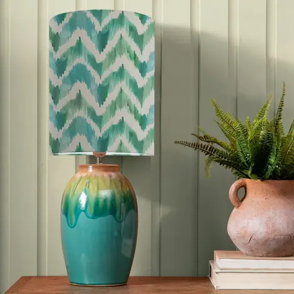 Table Lamp with Patterned Shade - Blue, Ceramic image