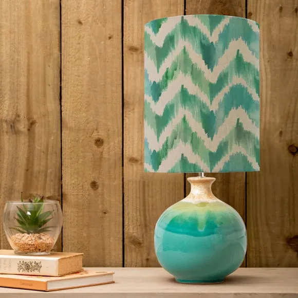Table Lamp with Patterned Shade - Blue, Ceramic image