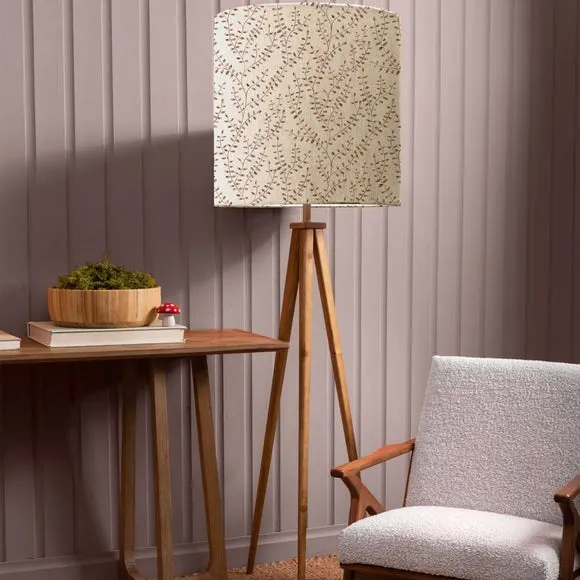 Tripod Floor Lamp with Floral Shade - Red, Wood image