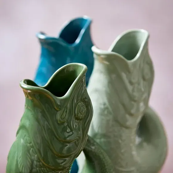 Fish Jug with Glossy Glaze - Forest, Ceramic