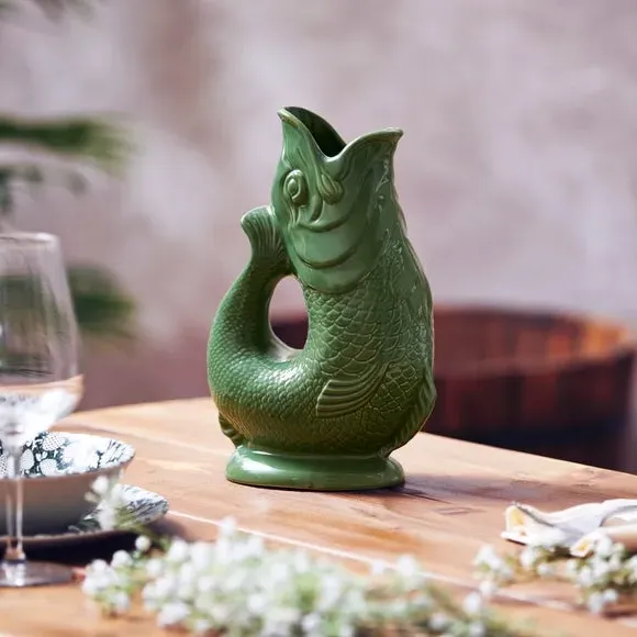 Fish Jug with Glossy Glaze - Forest, Ceramic