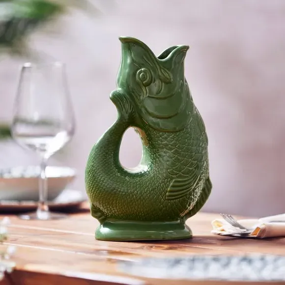 Fish Jug with Glossy Glaze - Forest, Ceramic