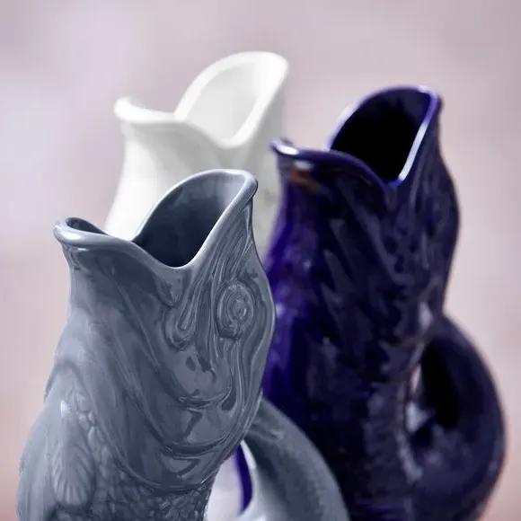 Fish Jug with Glossy Glaze - Grey, Ceramic