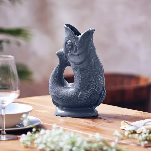 Fish Jug with Glossy Glaze - Grey, Ceramic
